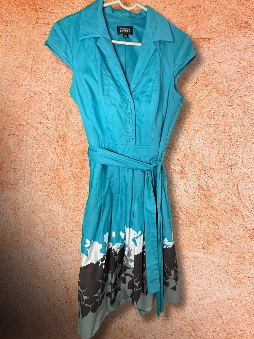 Adrianna Papell Turquoise Cap-Sleeve Floral Hem Midi Dress
